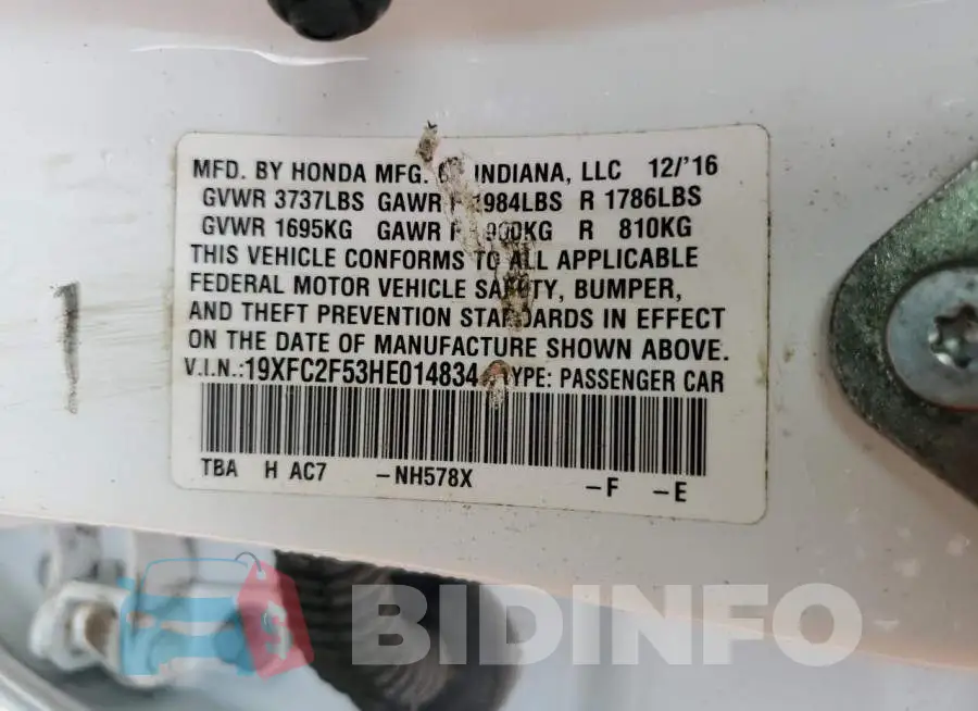 19XFC2F53HE014834 Photo# 13