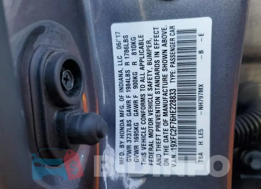 19XFC2F76HE228833 Photo# 13