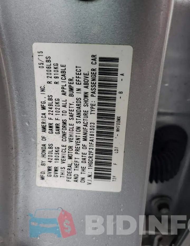 1HGCR2F31FA181503 Photo# 10