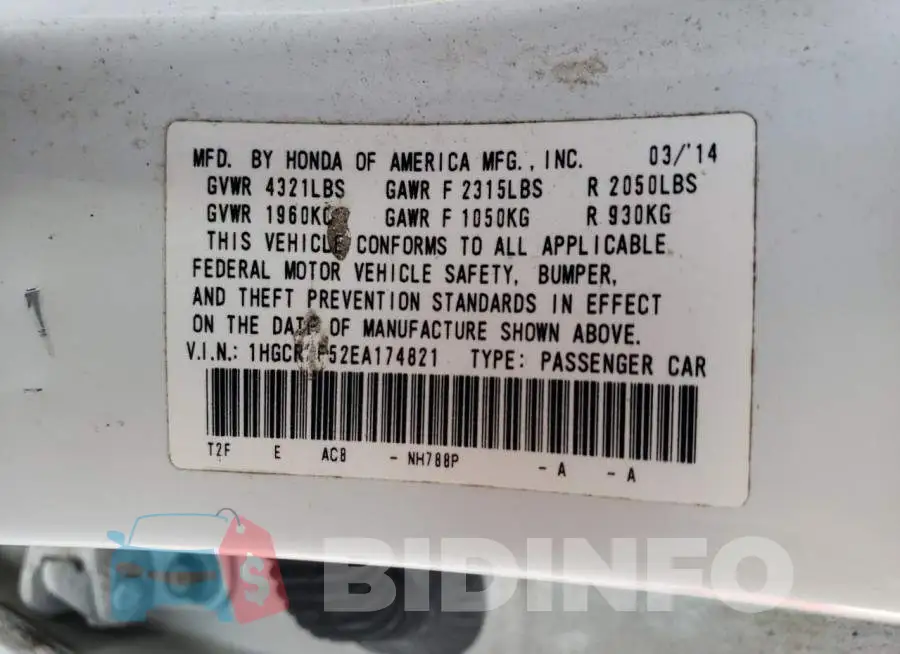 1HGCR2F52EA174821 Photo# 12