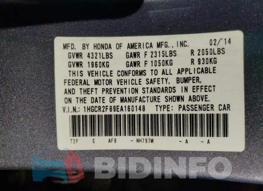 1HGCR2F89EA160148 Photo# 13