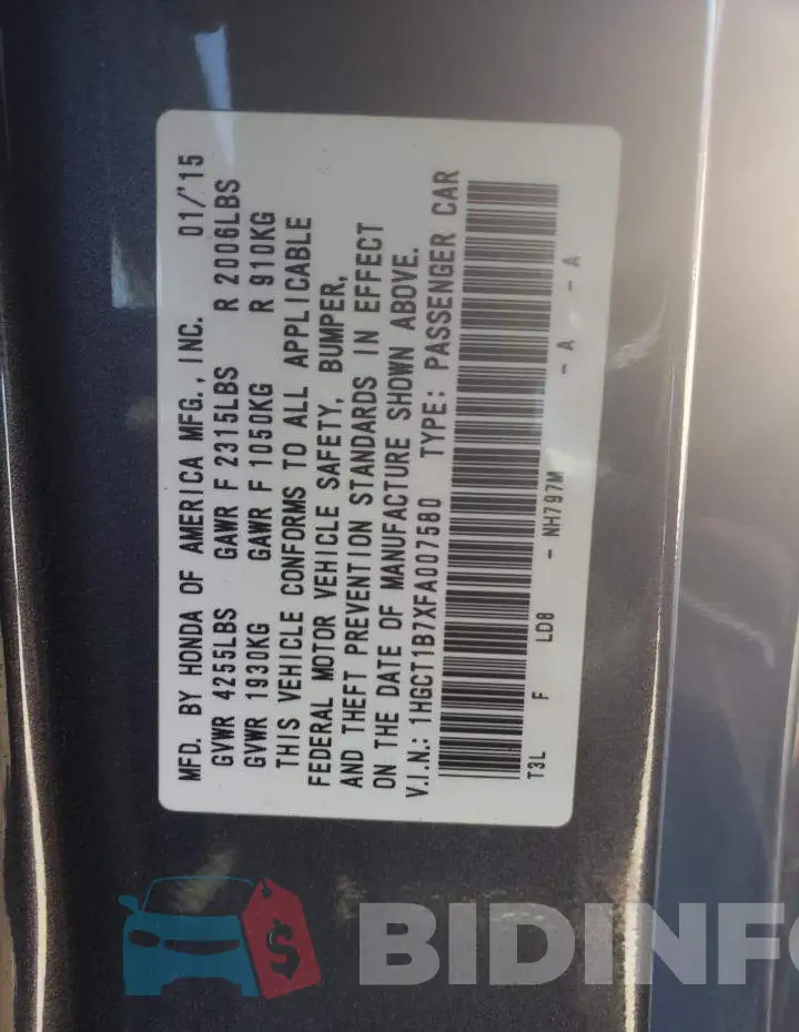 1HGCT1B7XFA007580 Photo# 12