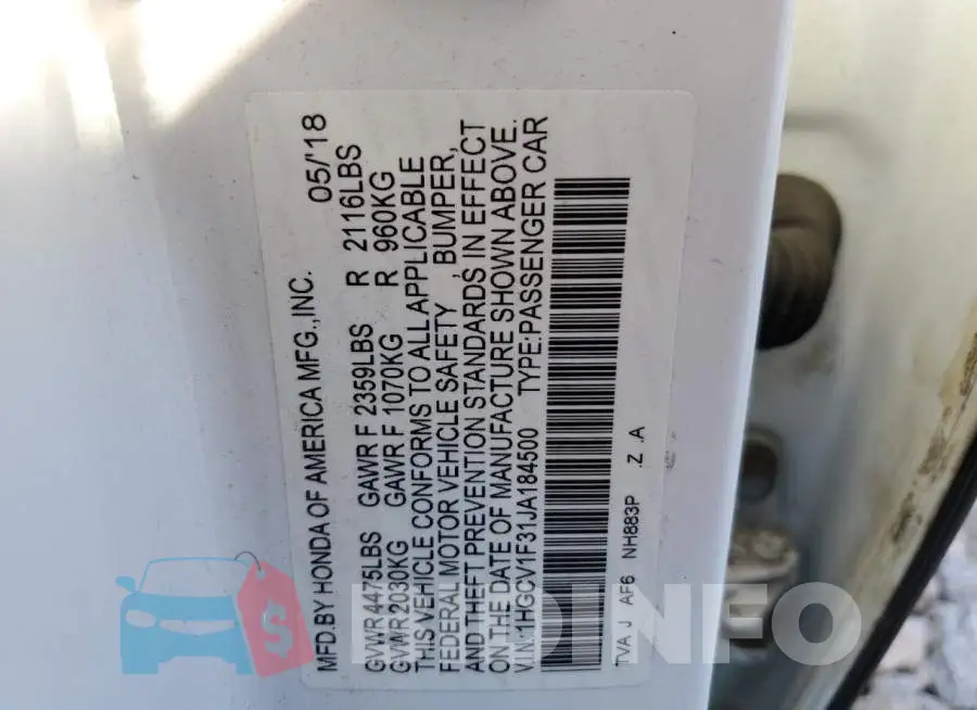 1HGCV1F31JA184500 Photo# 10