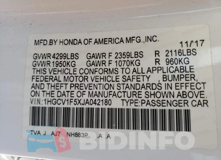 1HGCV1F5XJA042180 Photo# 10
