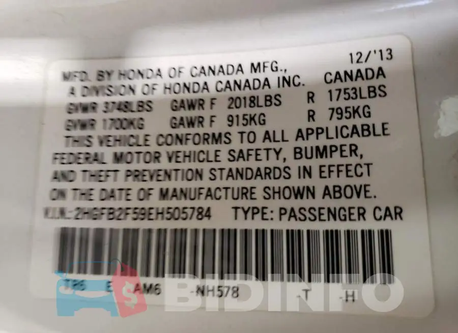 2HGFB2F59EH505784 Photo# 12