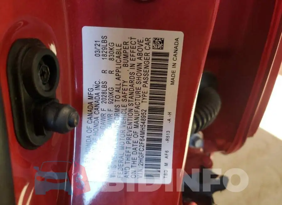 2HGFC2F64MH548952 Photo# 12