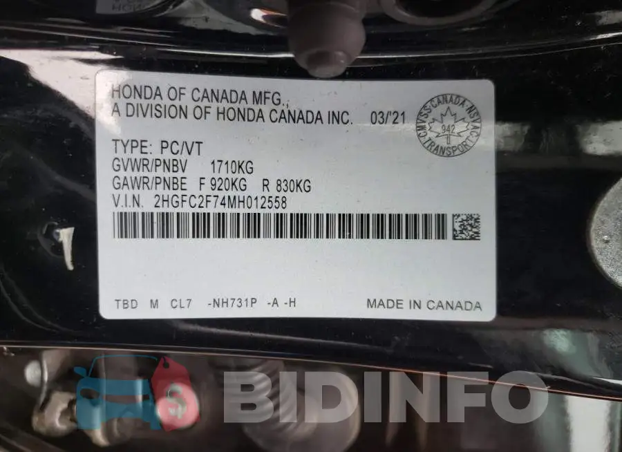 2HGFC2F74MH012558 Photo# 12