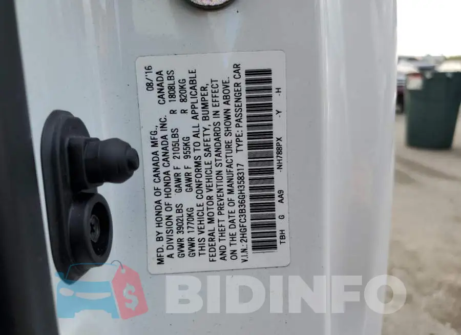 2HGFC3B36GH358317 Photo# 12