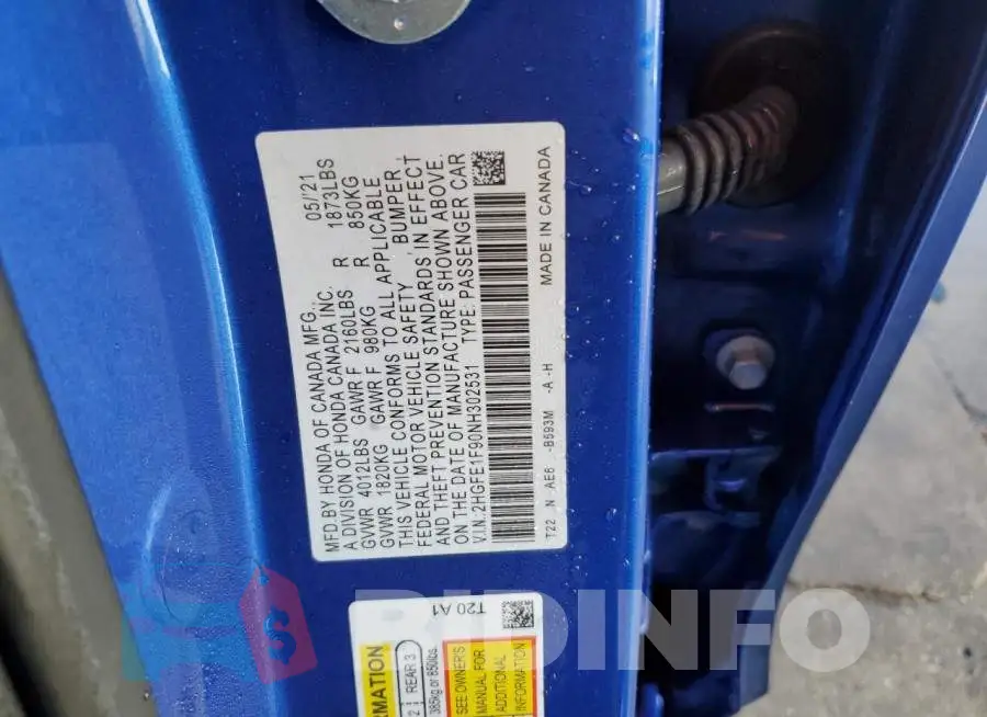 2HGFE1F90NH302531 Photo# 12