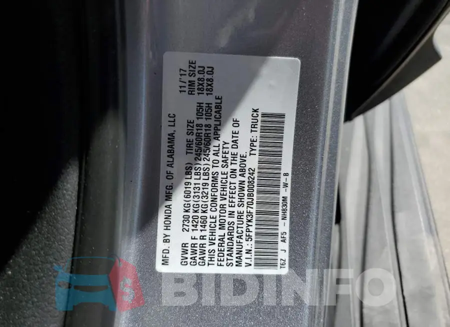 5FPYK3F70JB008242 Photo# 10