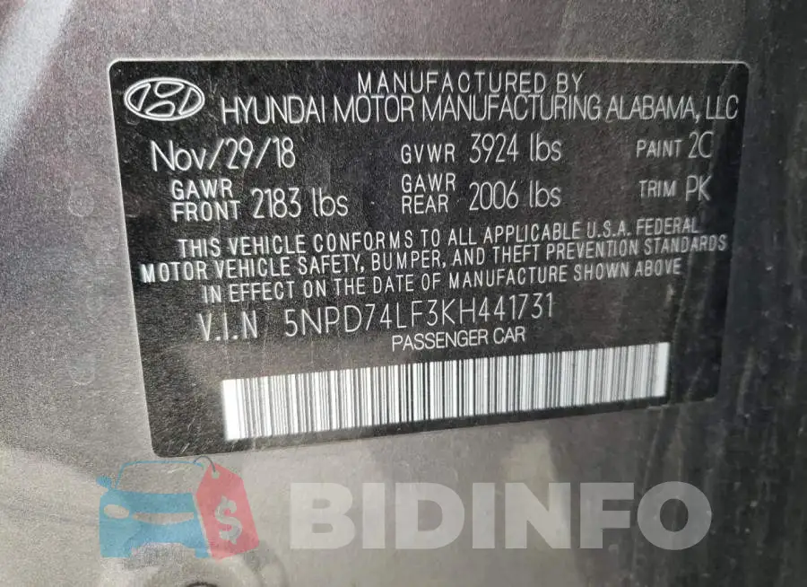 5NPD74LF3KH441731 Photo# 12