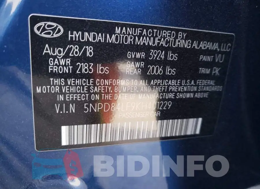 5NPD84LF9KH401229 Photo# 12