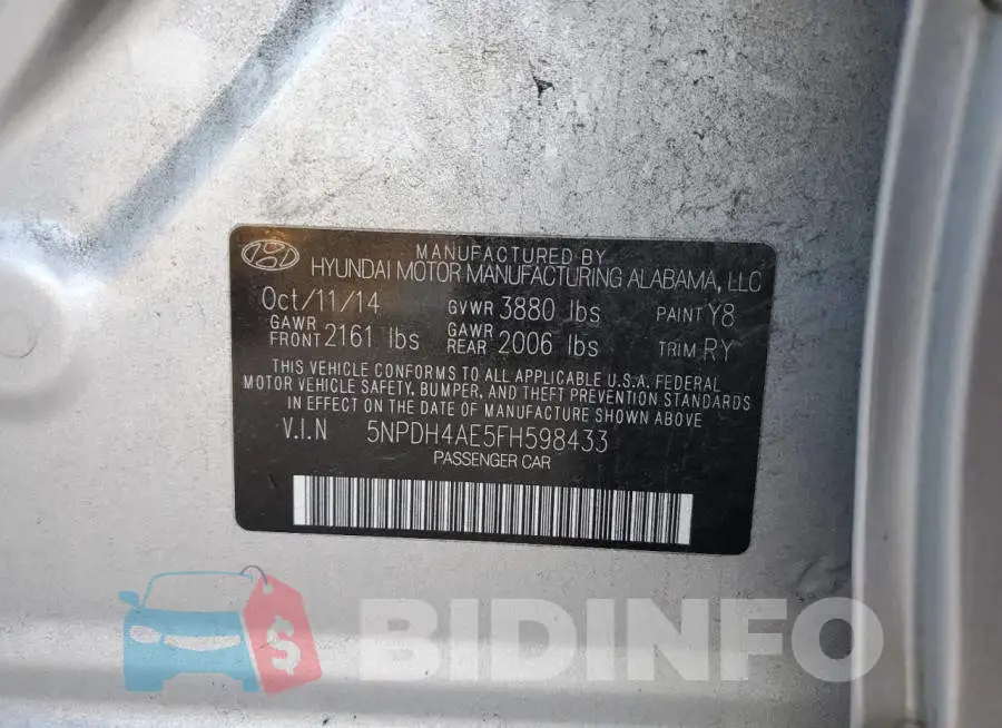 5NPDH4AE5FH598433 Photo# 12