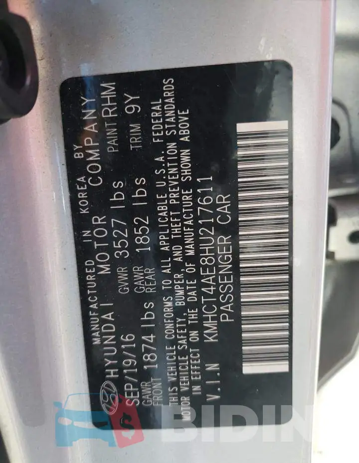 KMHCT4AE8HU217611 Photo# 10