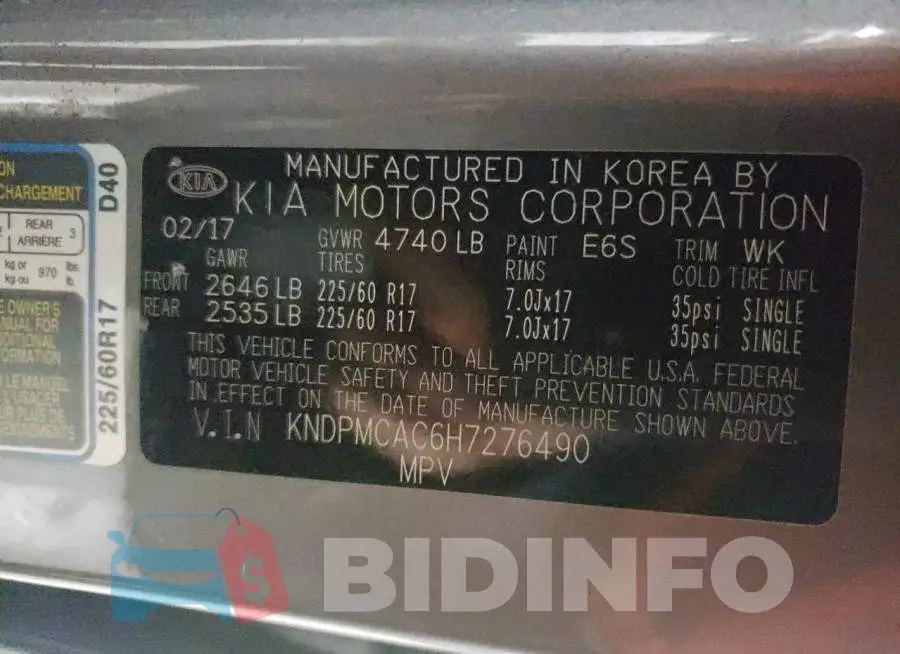 KNDPMCAC6H7276490 Photo# 13