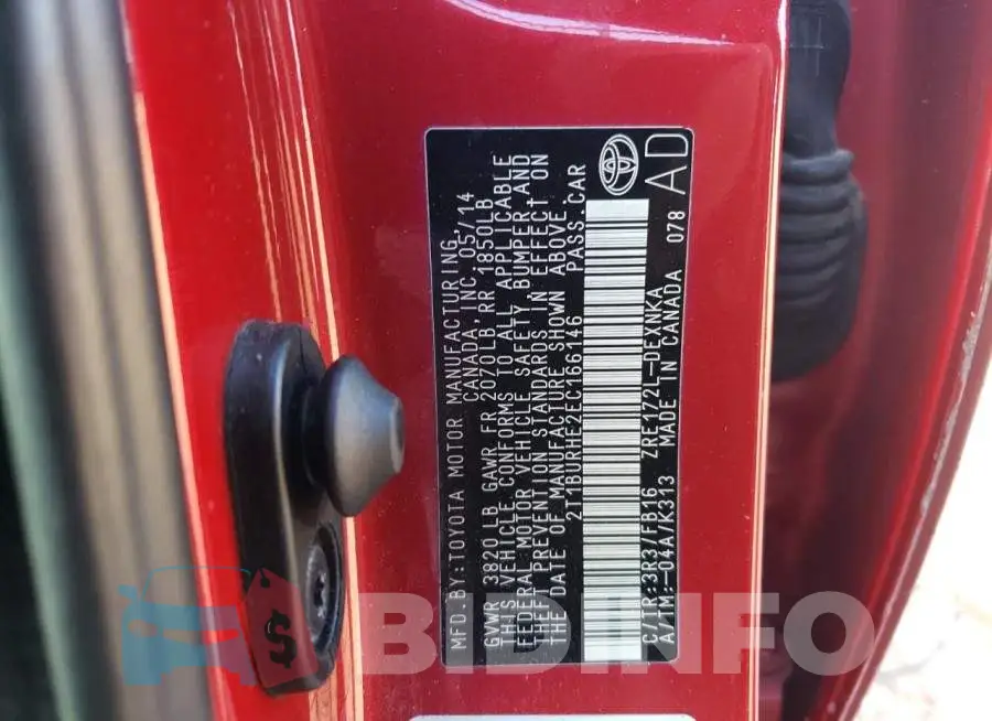 2T1BURHE2EC166146 Photo# 12