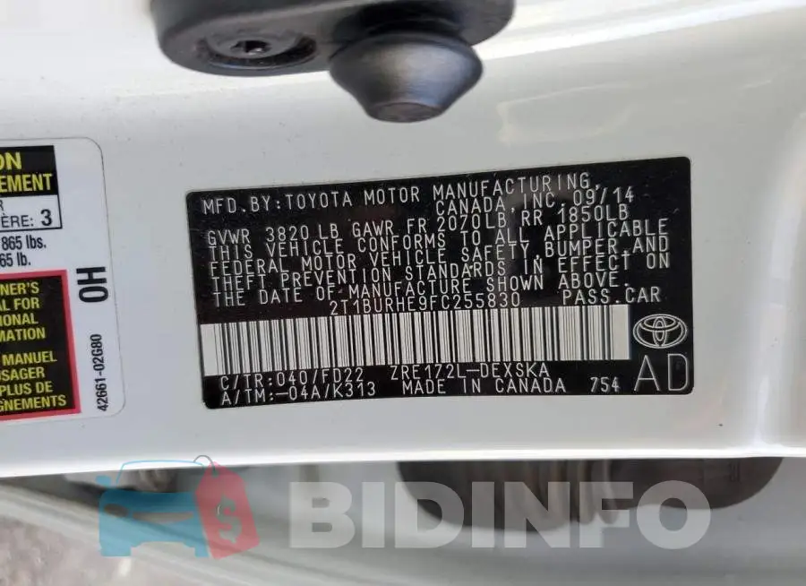2T1BURHE9FC255830 Photo# 12