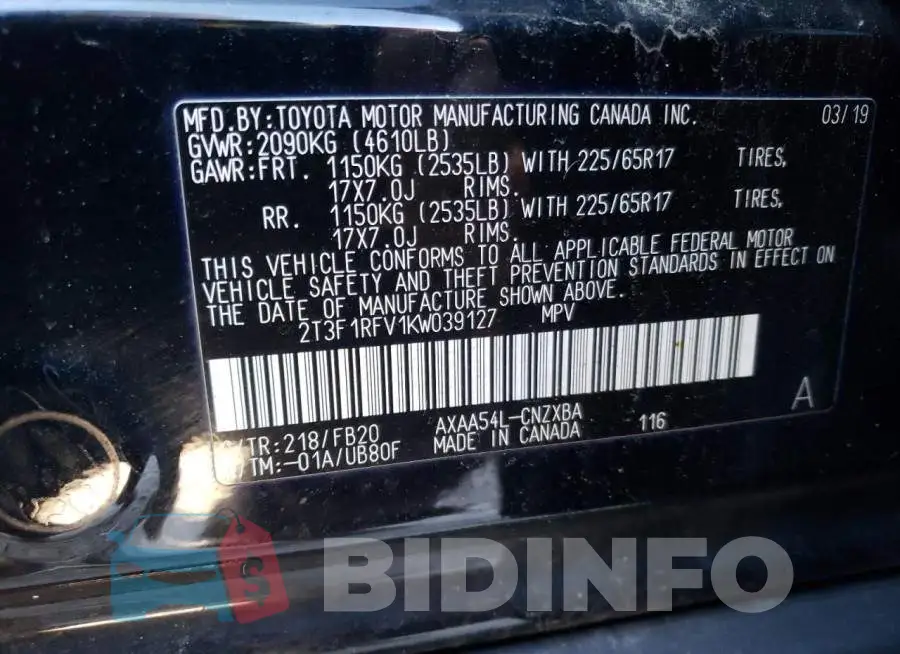 2T3F1RFV1KW039127 Photo# 13