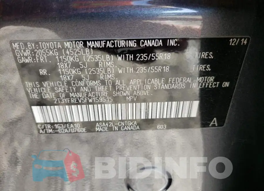 2T3YFREV5FW159515 Photo# 14
