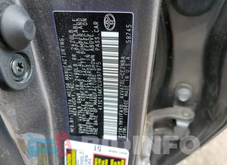 4T1C11AK7LU897875 Photo# 10