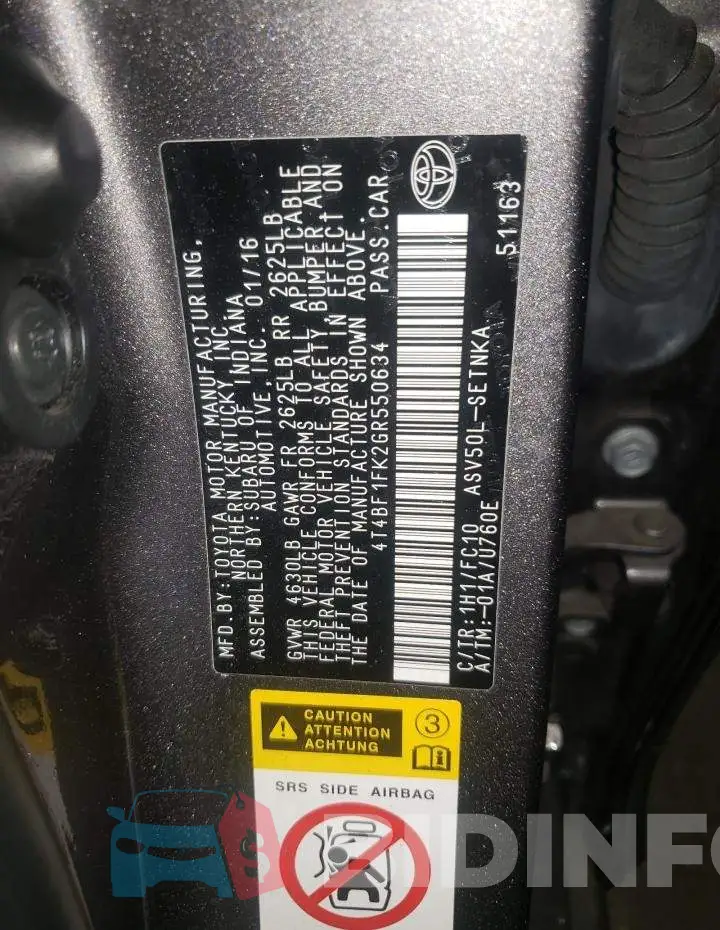 4T4BF1FK2GR550634 Photo# 13
