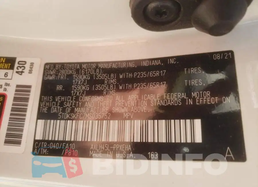 5TDKSKFC7MS035752 Photo# 10