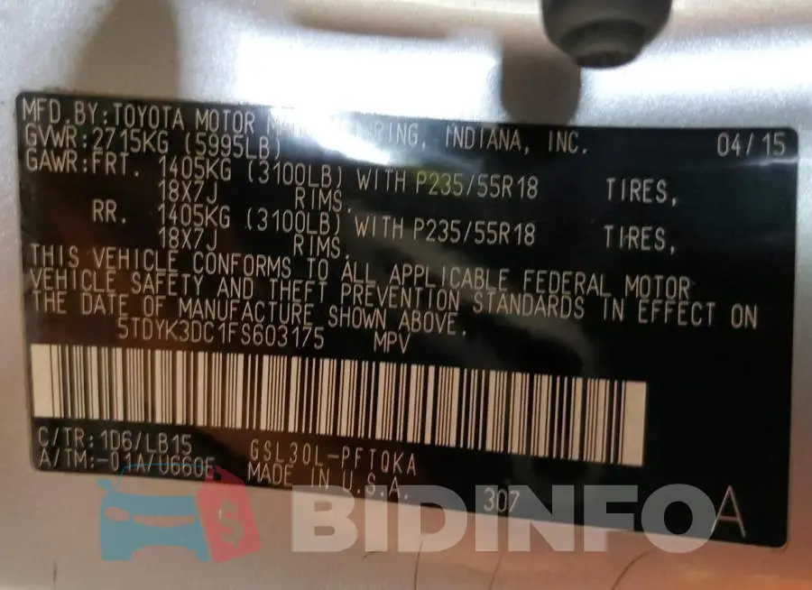 5TDYK3DC1FS603175 Photo# 13