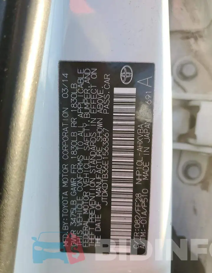 JTDKDTB36E1563867 Photo# 12