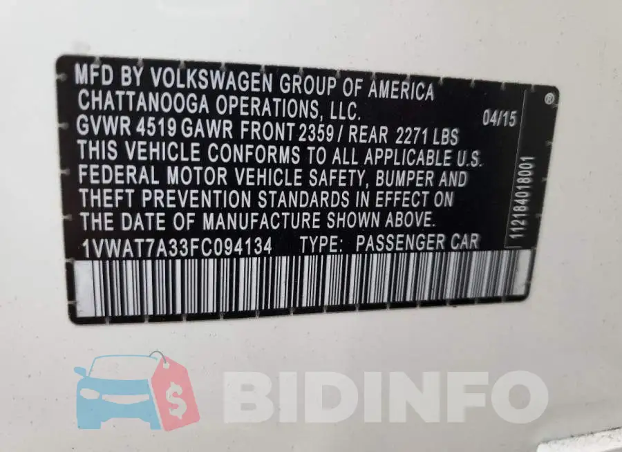 1VWAT7A33FC094134 Photo# 12