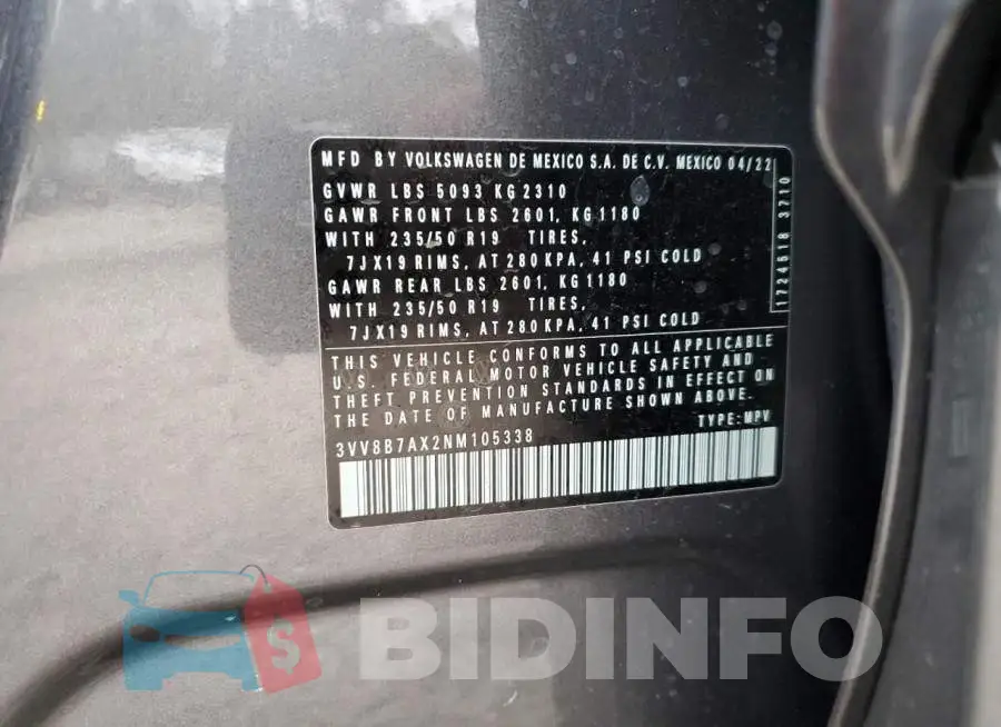 3VV8B7AX2NM105338 Photo# 12