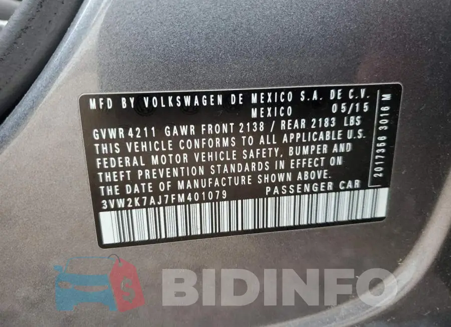 3VW2K7AJ7FM401079 Photo# 12