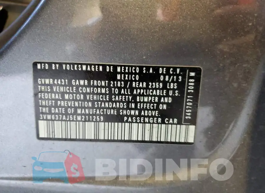 3VW637AJ5EM211259 Photo# 12