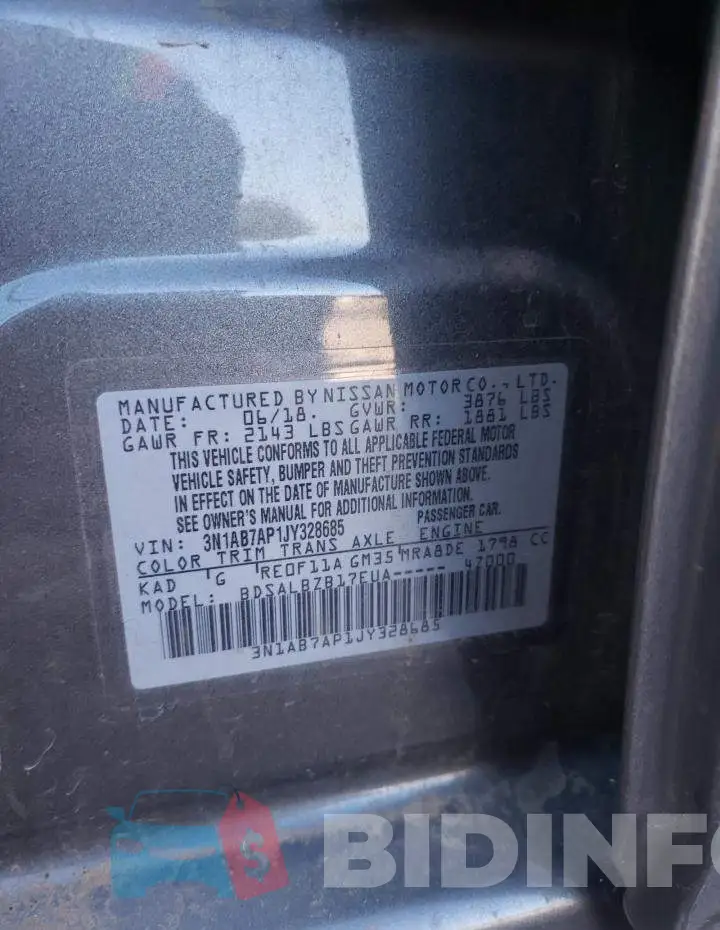 3N1AB7AP1JY328685 Photo# 12