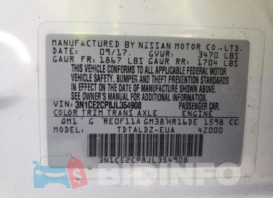 3N1CE2CP8JL354908 Photo# 13