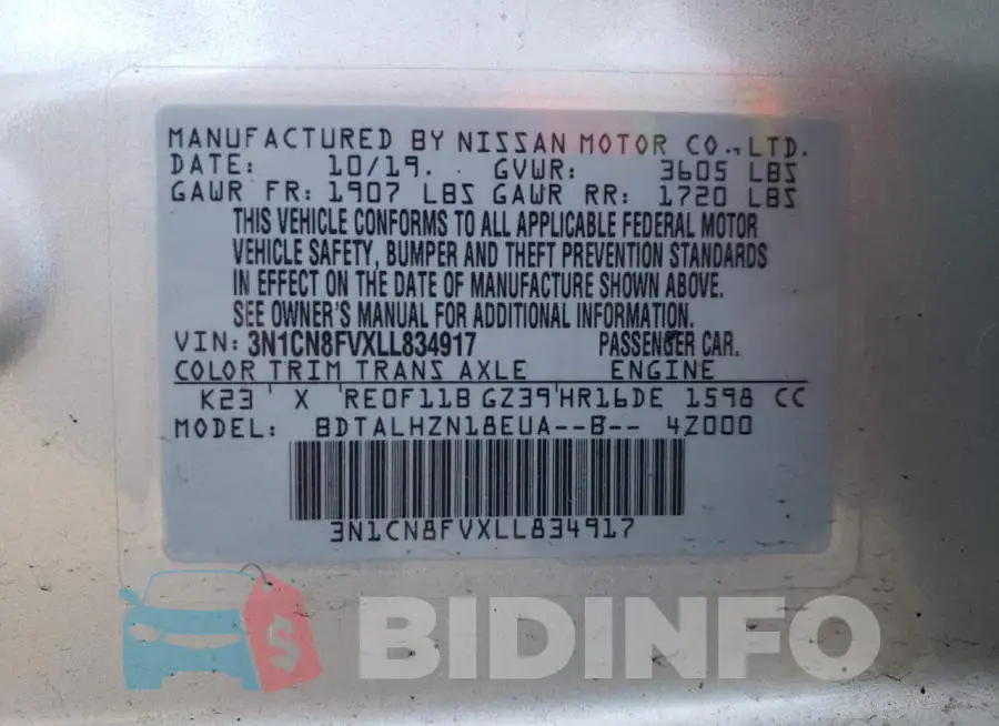 3N1CN8FVXLL834917 Photo# 10