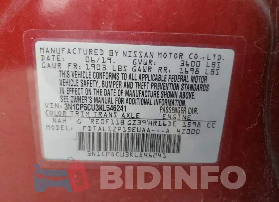 3N1CP5CU3KL546241 Photo# 13