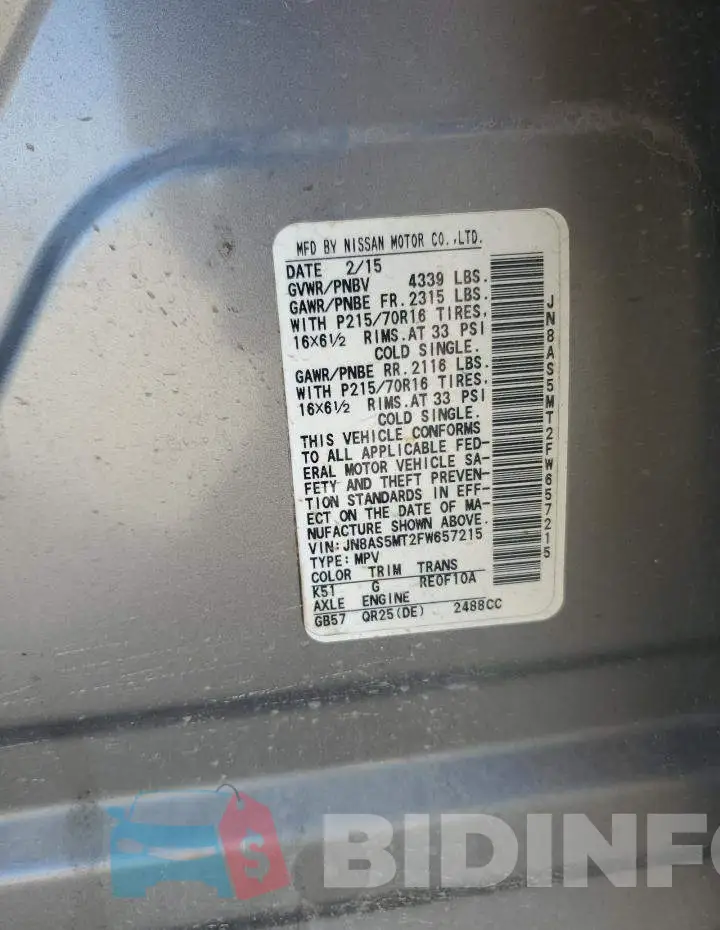 JN8AS5MT2FW657215 Photo# 10