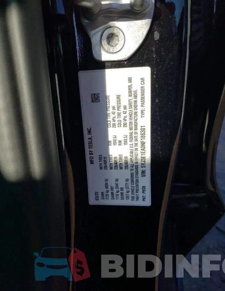 5YJ3E1EA0NF186301 Photo# 12