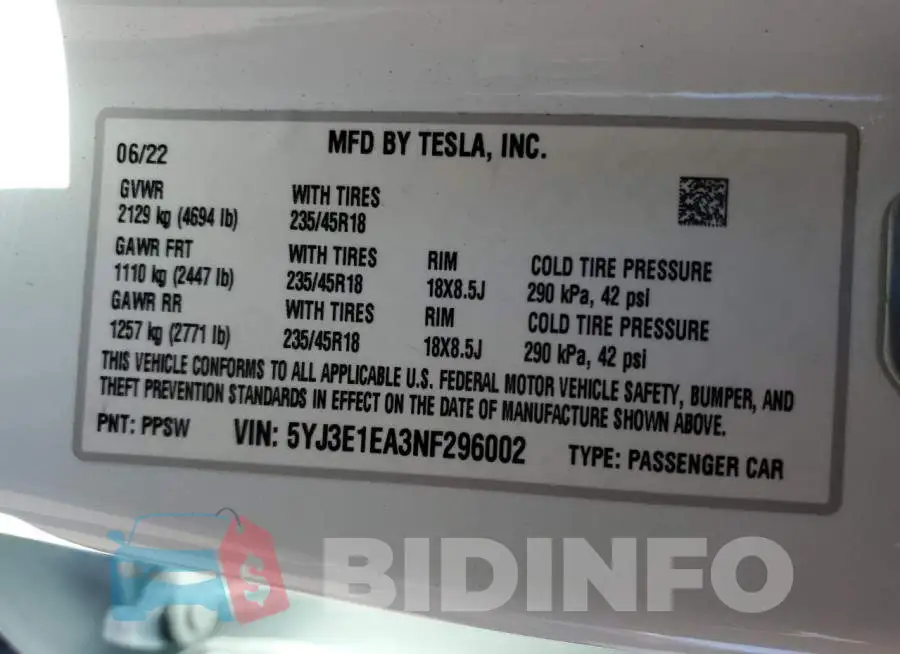 5YJ3E1EA3NF296002 Photo# 12