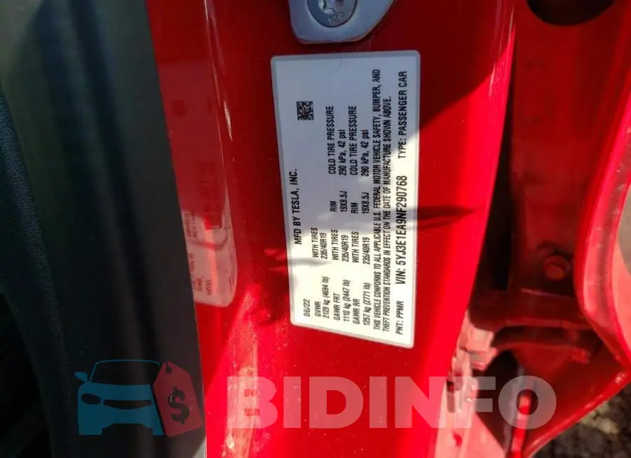 5YJ3E1EA9NF290768 Photo# 12