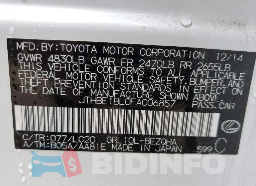 JTHBE1BL0FA006857 Photo# 10