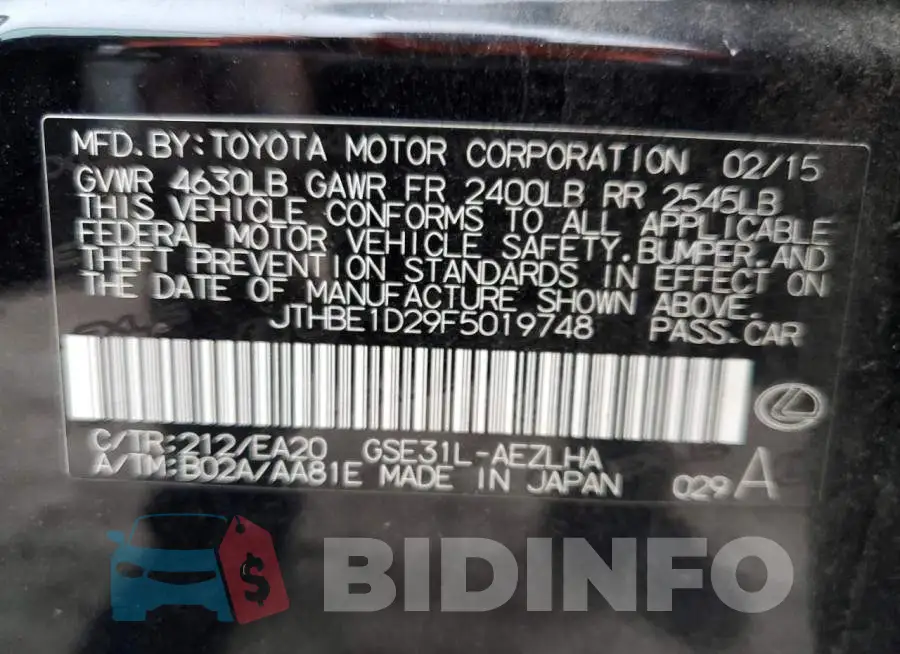 JTHBE1D29F5019748 Photo# 12