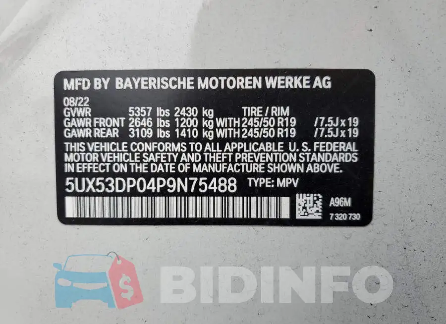5UX53DP04P9N75488 Photo# 10