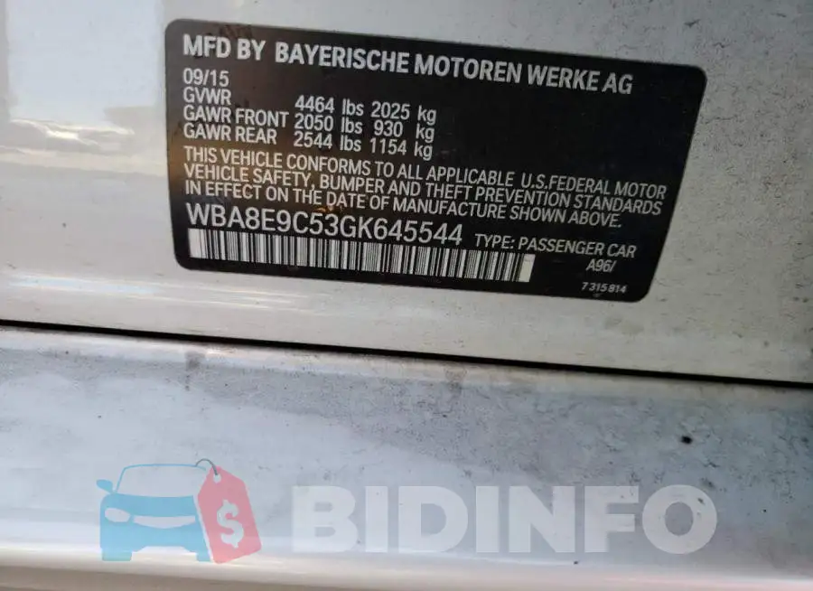 WBA8E9C53GK645544 Photo# 10