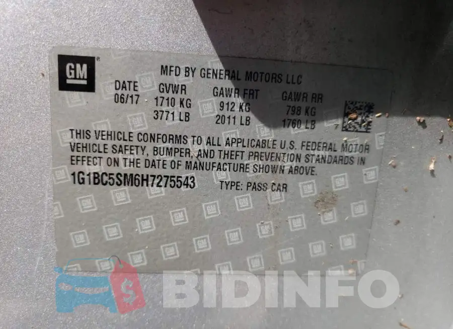 1G1BC5SM6H7275543 Photo# 10