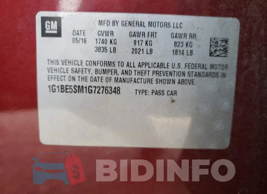 1G1BE5SM1G7276348 Photo# 12