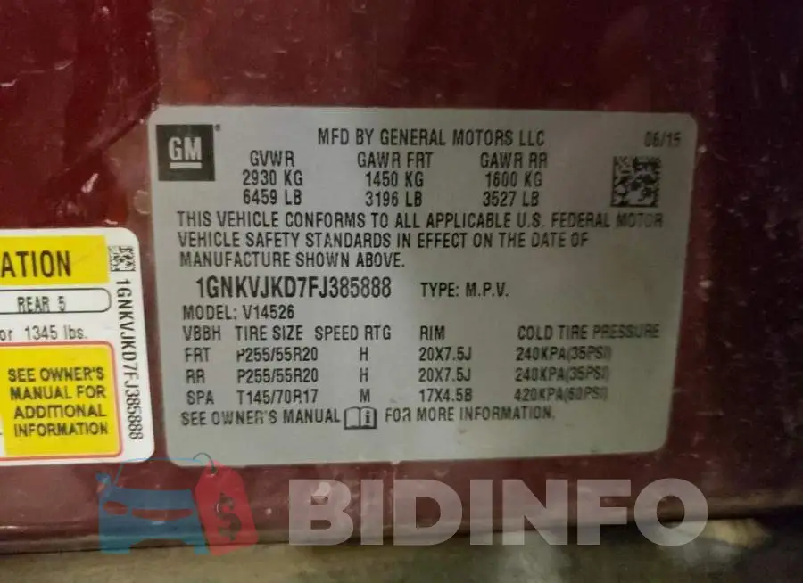 1GNKVJKD7FJ385888 Photo# 13