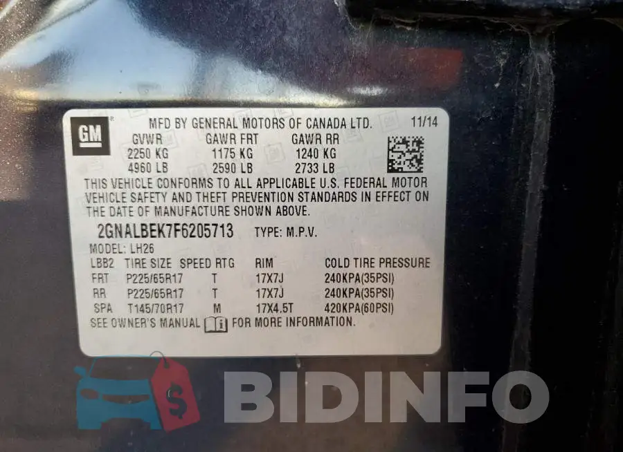 2GNALBEK7F6205713 Photo# 10