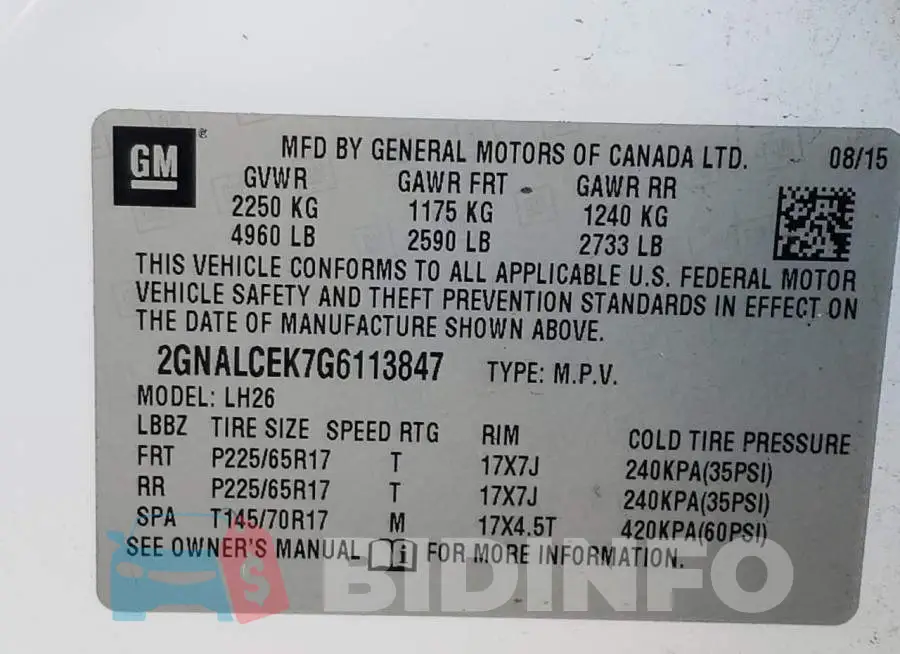 2GNALCEK7G6113847 Photo# 14