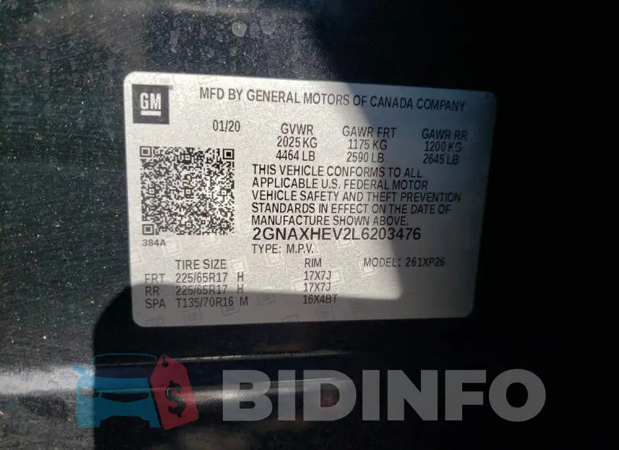 2GNAXHEV2L6203476 Photo# 14